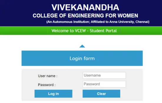 VCEW-Student-Login-Page